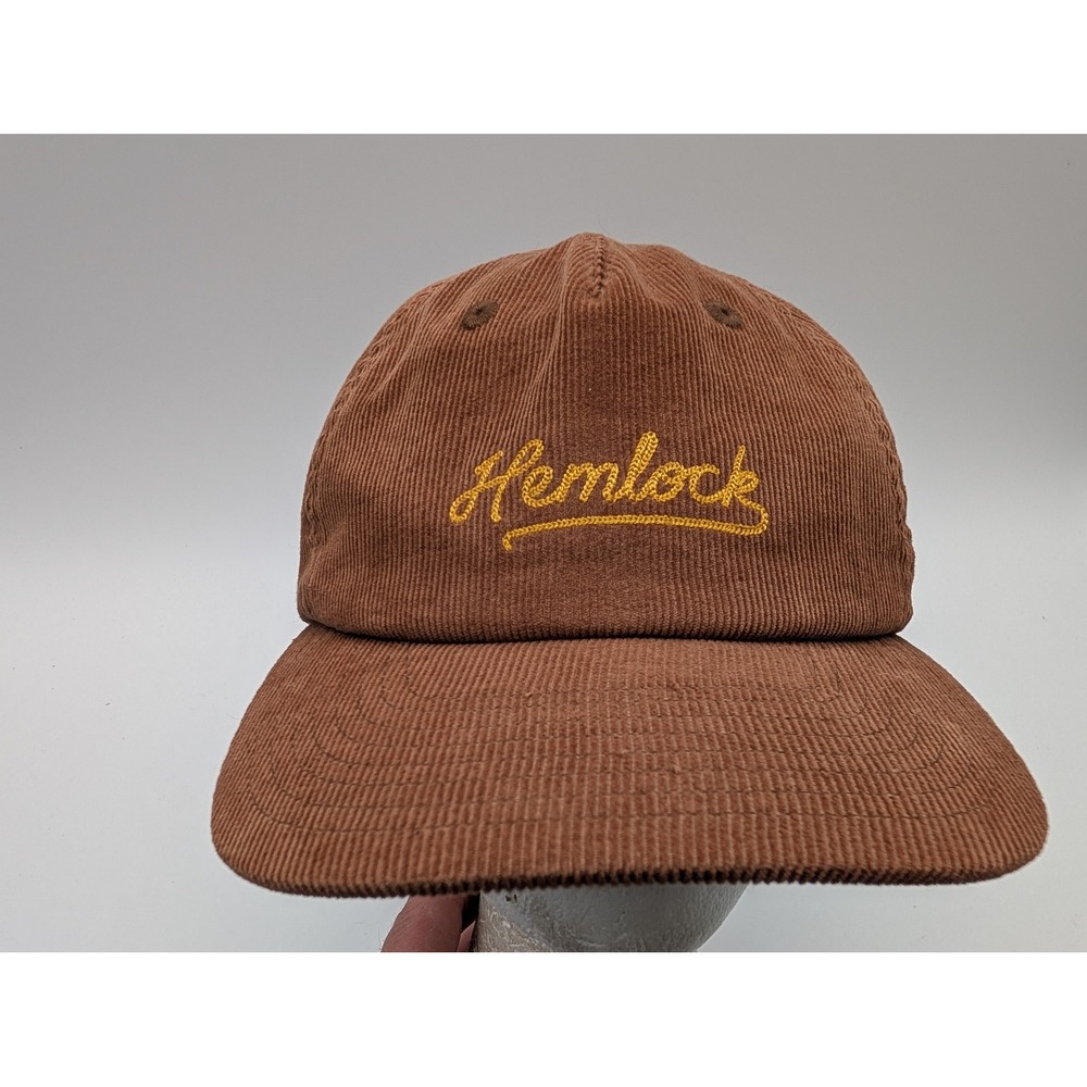 Hemlock Brown Corduroy Snapback Hat Yellow Script Logo Mens One Size